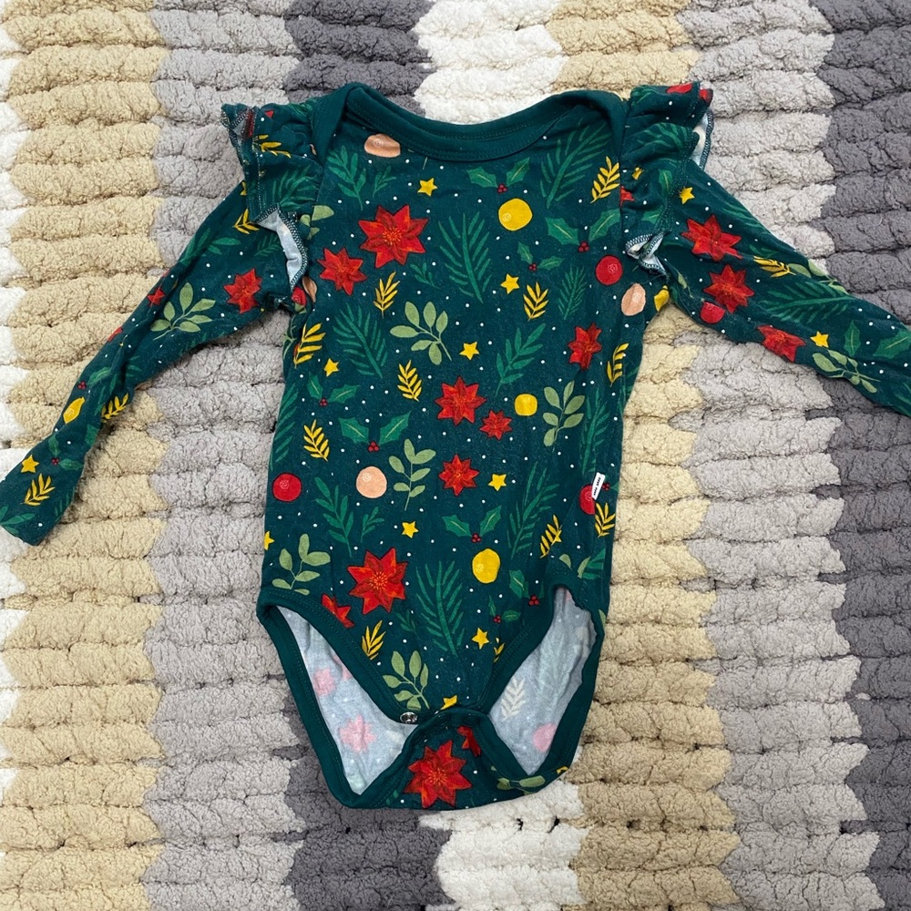 Little Sleepies Holiday Christmas Bodysuit 6-12 Months Holly Jolly Bamboo